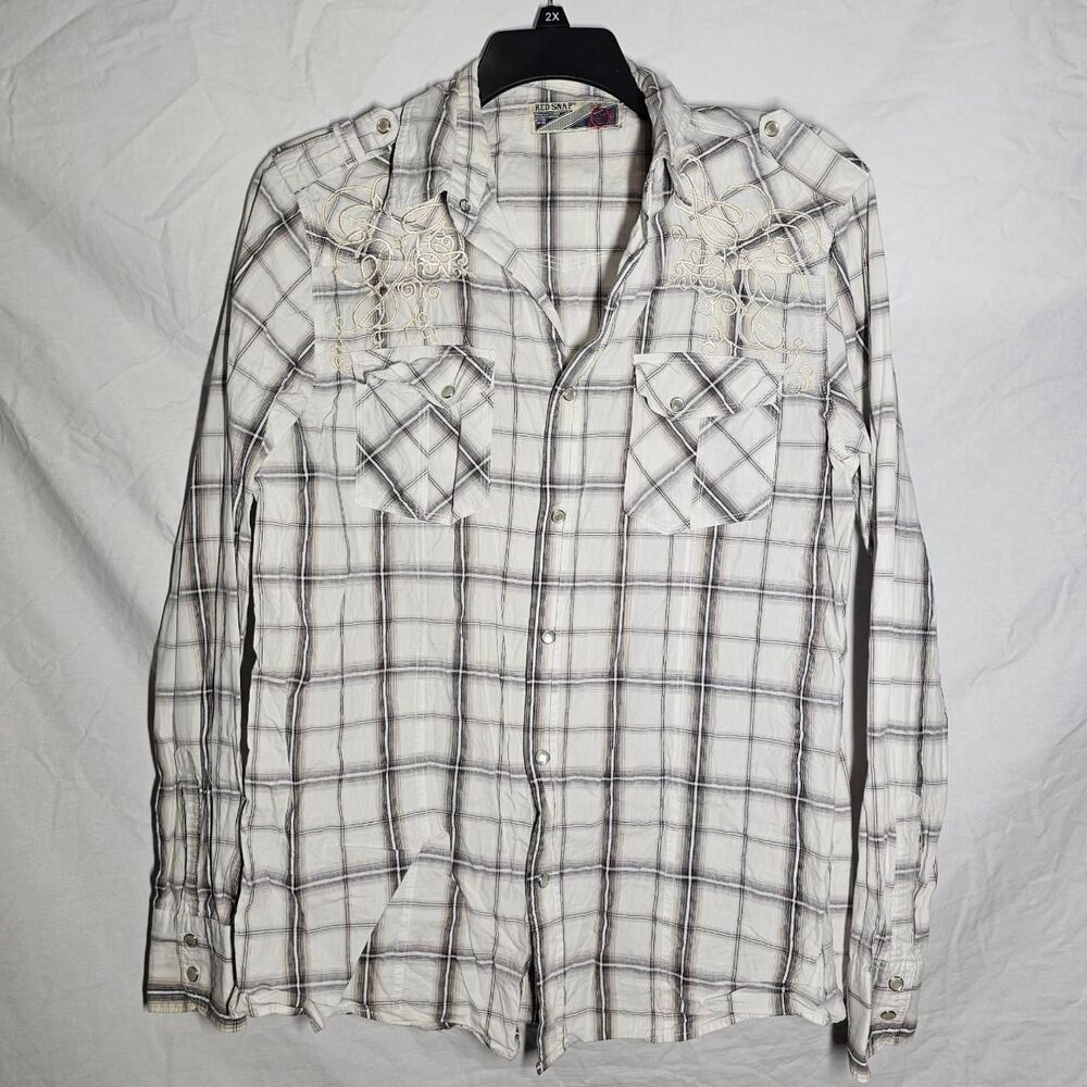Vintage cyber grunge plaid grey white button up